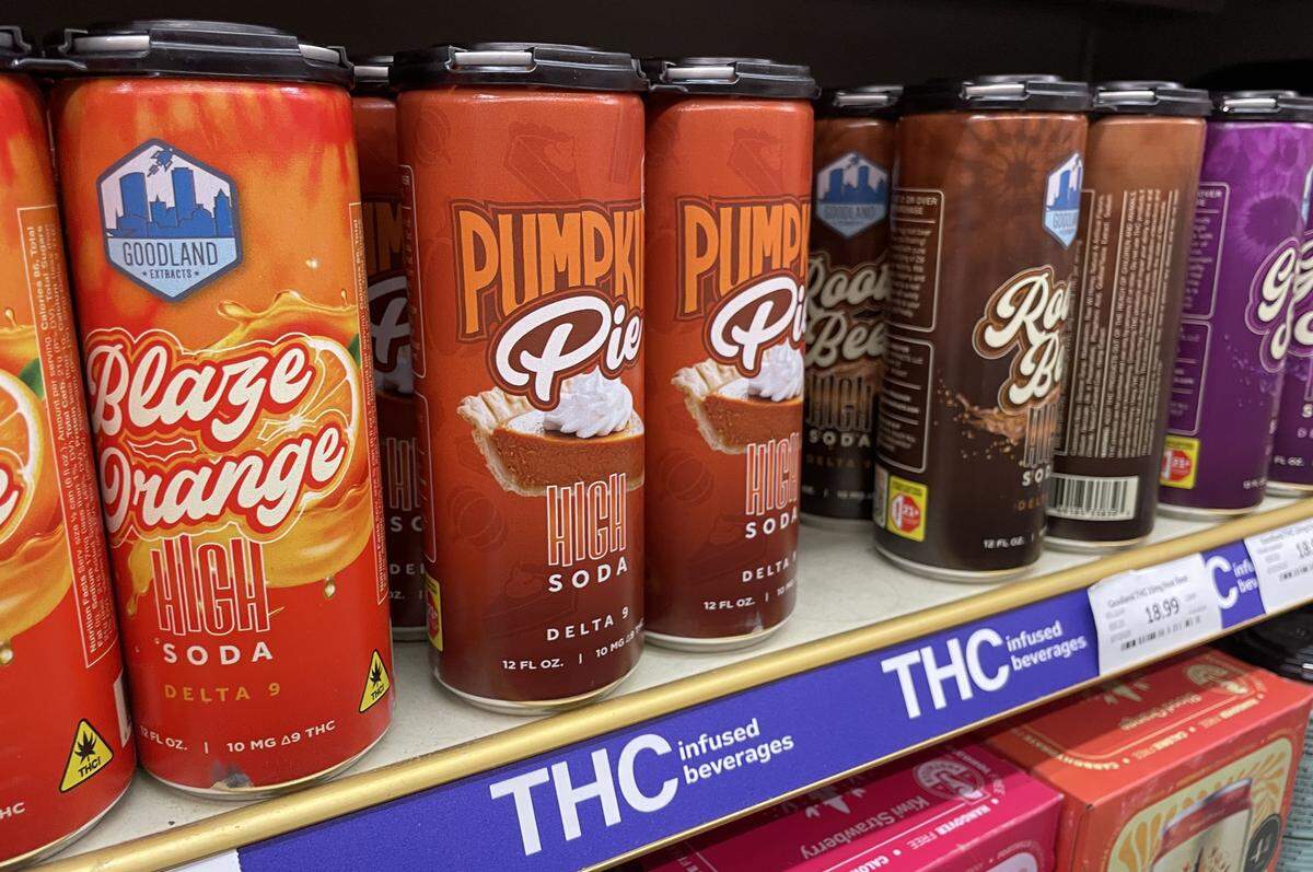 Orange and pumpkin pie soda, infused with 10mg of Delta 9 THC, for sale at Total Wine on Tuesday, January 27, 2026 in Cary, N.C. 