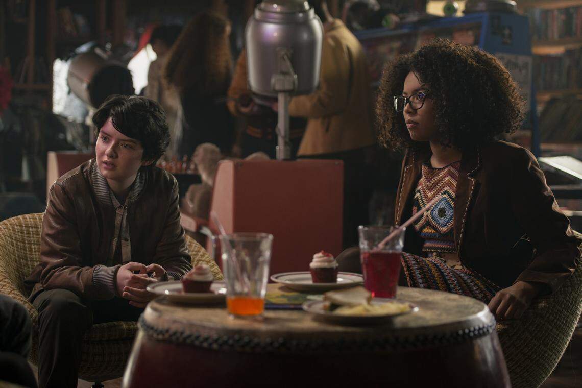 Lachlan Watson, left, and Jaz Sinclair in the new Netflix series “The Chilling Adventures of Sabrina.”