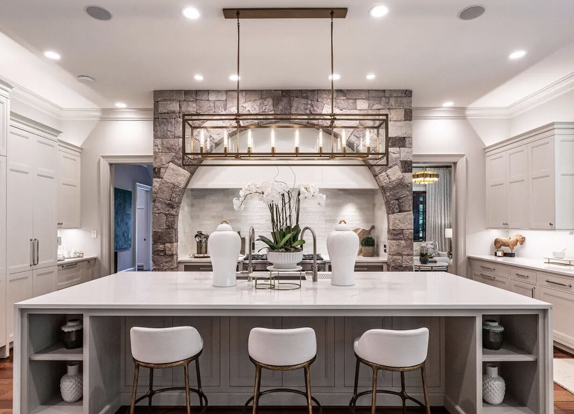 The chef’s kitchen inside the high-profile estate once owned by ex-Wolfspeed CEO Gregg Lowe, which has hit the market in northeast Chatham County.