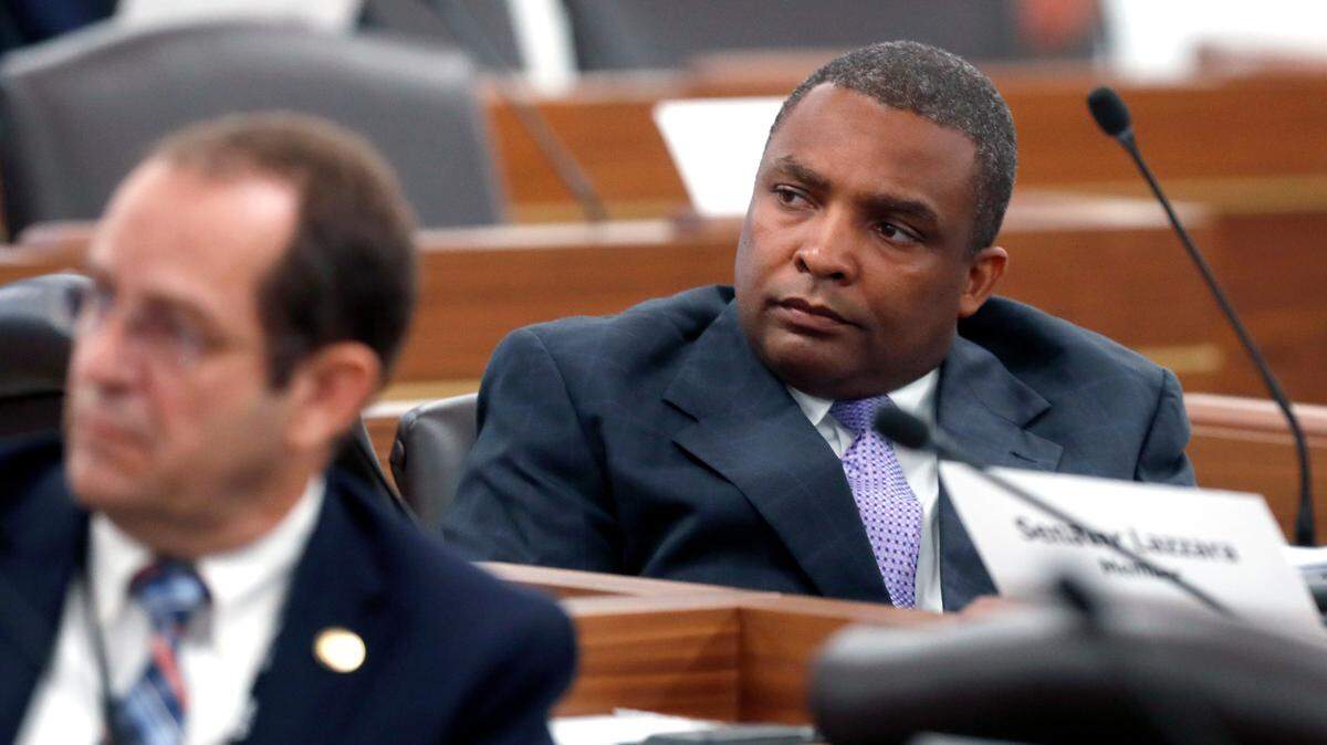 Then-Sen. Don Davis listens to a speaker during a committee meeting in Raleigh, N.C., Wednesday, July 21, 2021.
