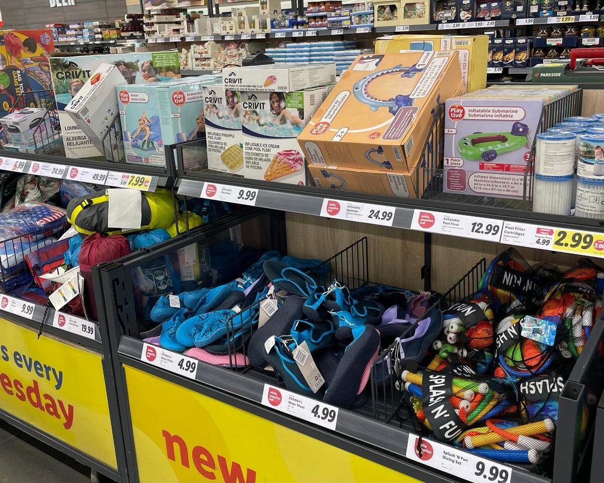 Items for sale in the “aisle of shame” at Lidl (pictured) as well as Aldi rotate, so shoppers can expect to find something new. On recent trips to two Raleigh stores, we found clothing, toys and garden tools among the offerings.