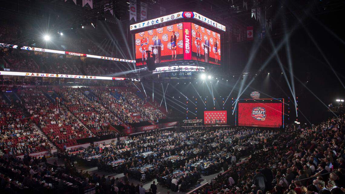 Bell Centre is viewed during the first round of the NHL hockey draft in Montreal, Thursday, July 7, 2022. (Graham Hughes/The Canadian Press via AP)