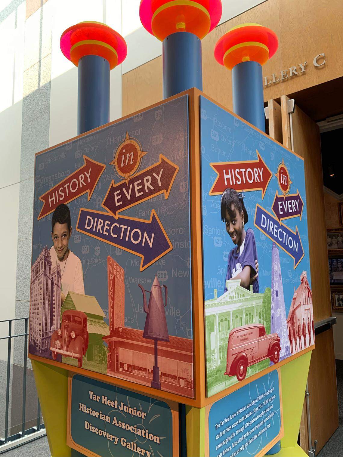 The Tar Heel Junior Historian Association gallery is one of the exhibits in the North Carolina Museum of History in Raleigh. Junior historian chapters are for grades 4-12 and exist throughout the state.