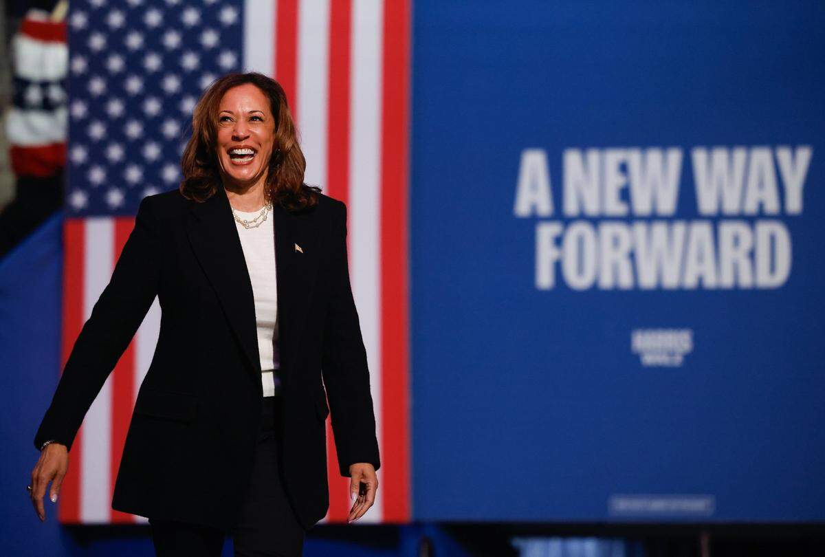 Vice President Kamala Harris speaks during a rally at the Bojangles Coliseum in Charlotte, NC on Thursday, September 12, 2024.