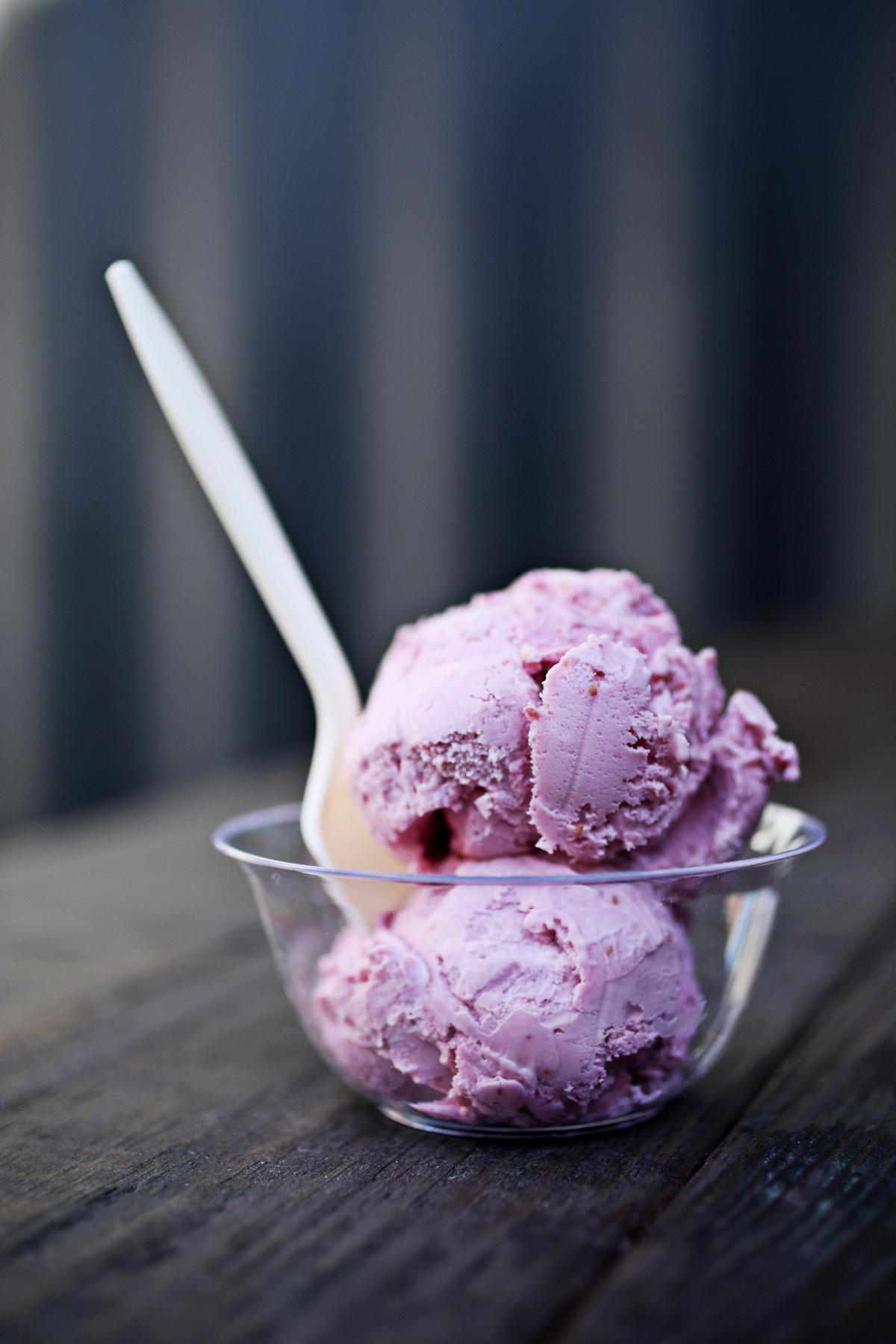 A cup of raspberry ice cream from Mama Bird’s located in Morgan Street Food Hall in downtown Raleigh.