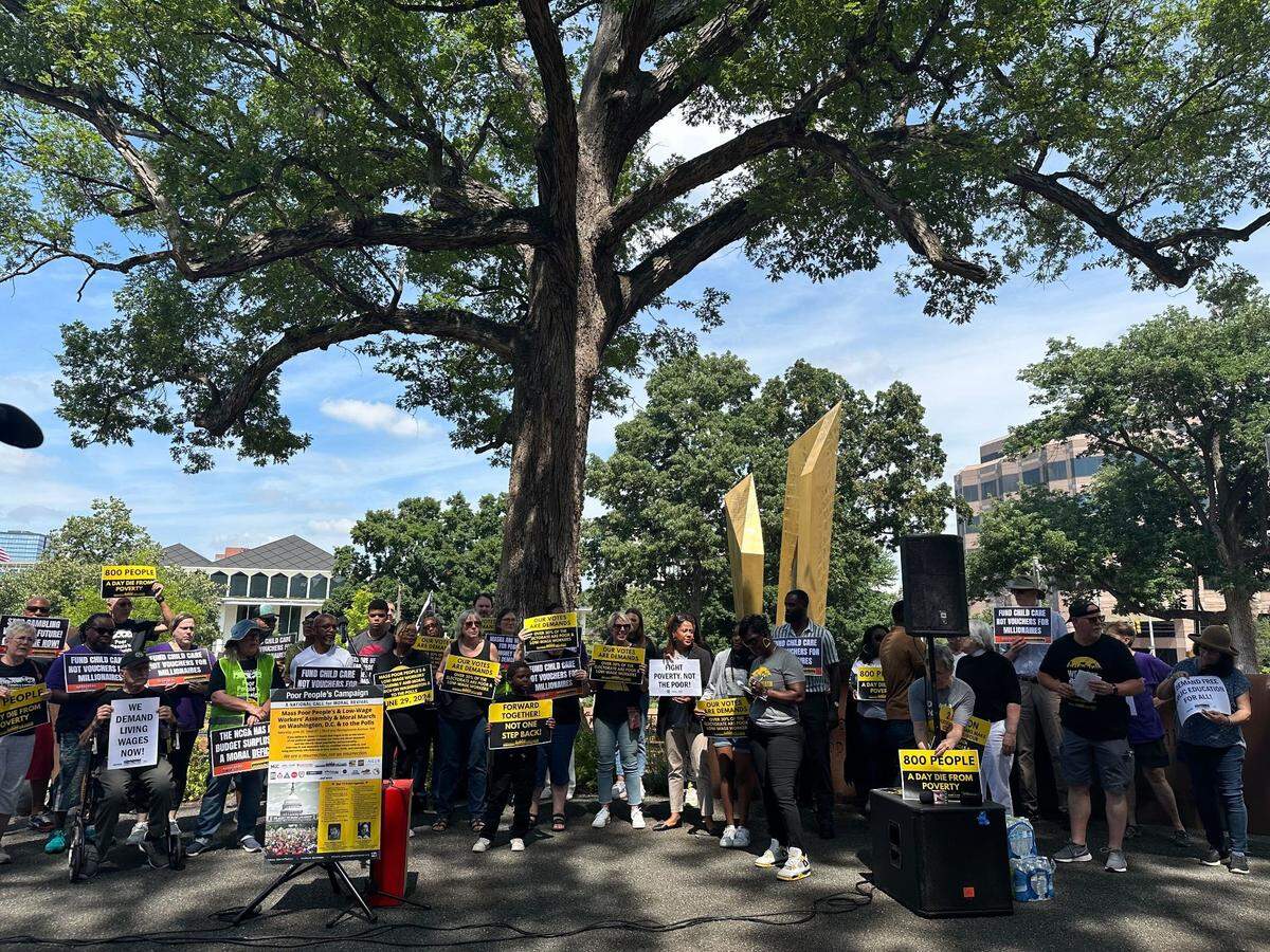 Advocates gathered at NC’s Freedom Park to call on lawmakers to take action on the child care funding cliff.
