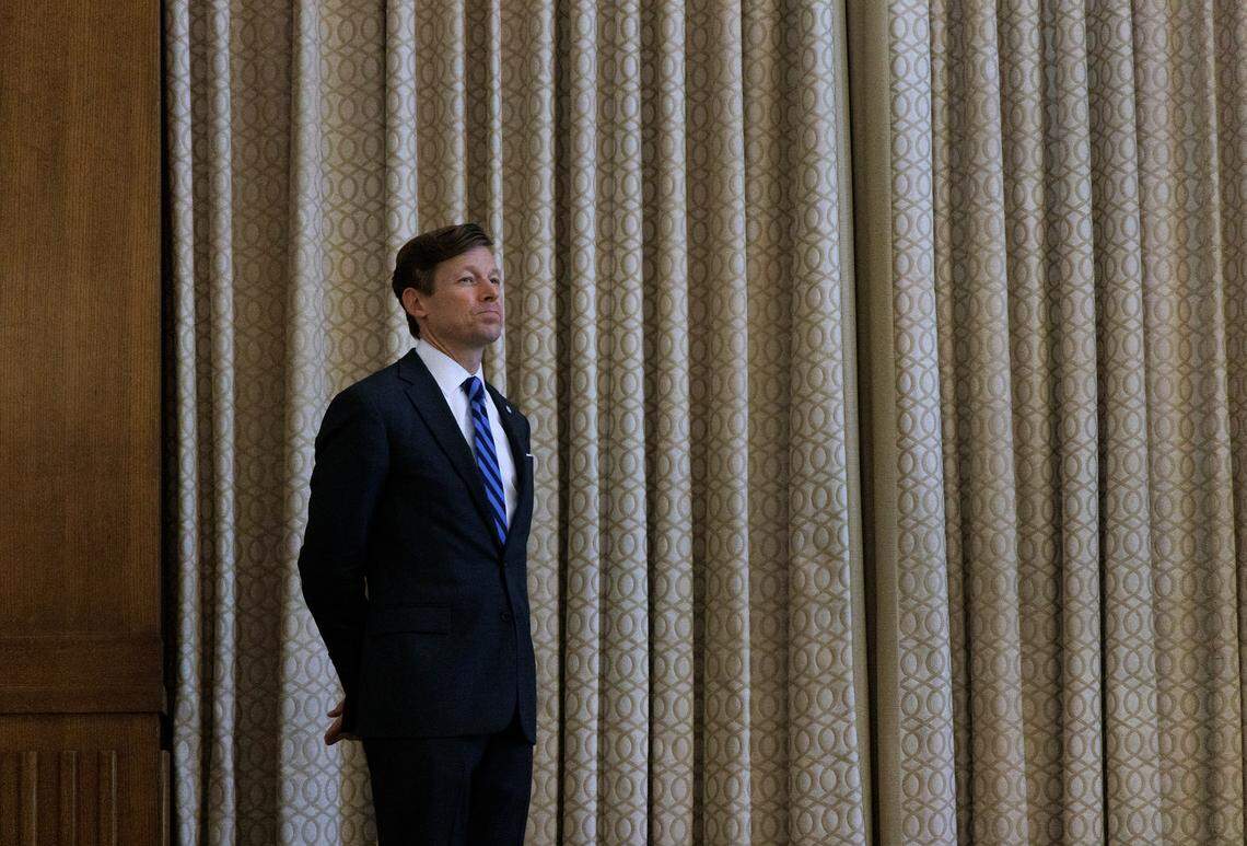 UNC-Chapel Hill Chancellor Lee Roberts prepares to speak at an event honoring university employees on Wednesday, Oct. 9, 2024, in Chapel Hill, N.C.