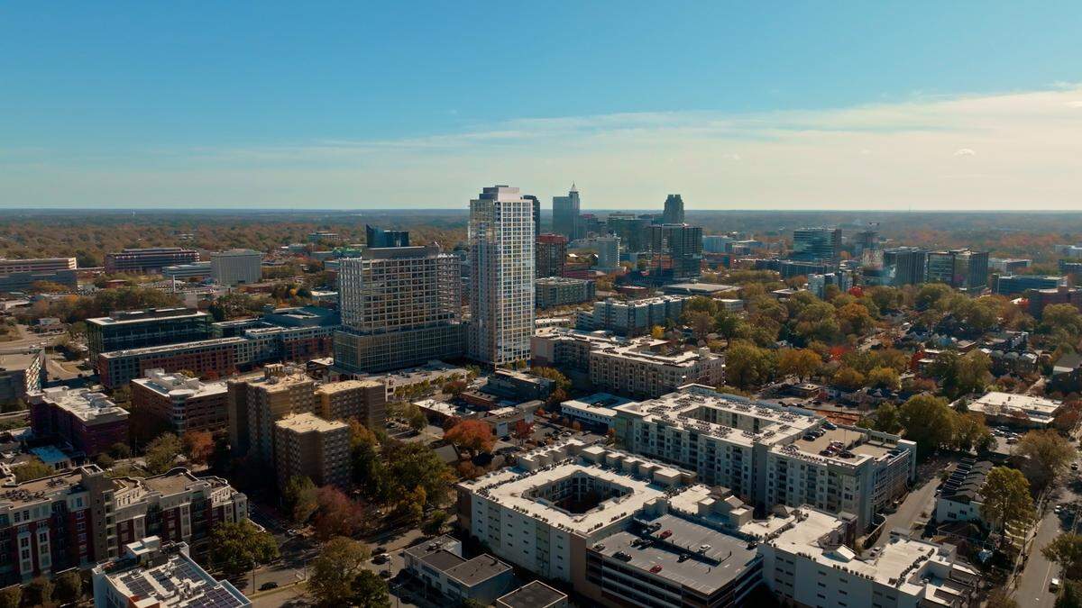 A aeriel rendering of the new mixed-use project at The Creamery in Raleigh’s Glenwood South district.