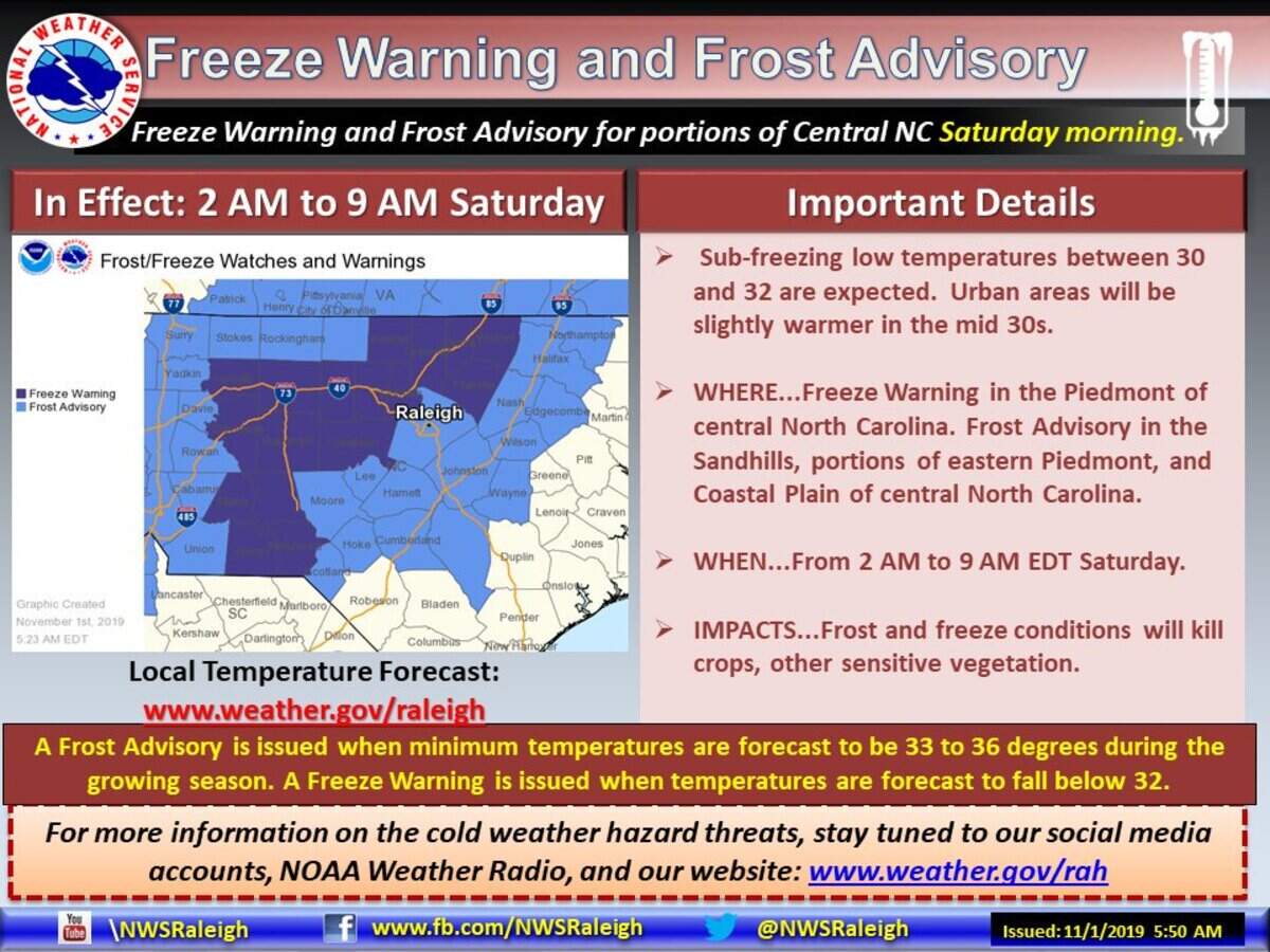 Forecast: Freeze warning, frost advisory for Raleigh, Durham | Raleigh ...