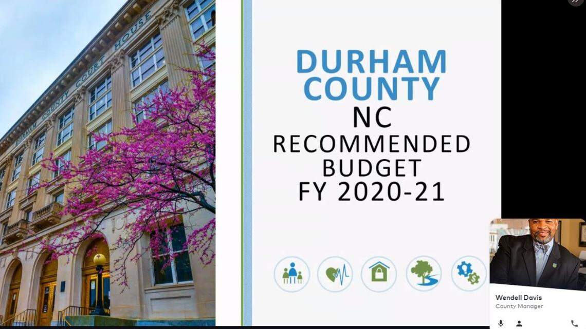 Durham County Manager Wendell Davis presents the 2020-21 budget during a virtual Board of County Commissioner meeting on Monday, May 11, 2020.