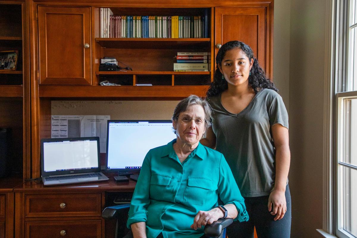 Marsha Davenport and her daughter Ana Leigh stand for a portrait in their home office where they explained how the inconveniences of a slow DSL internet connection have been heightened by the coronavirus, it’s requirements for social distancing, as Ana and her brother will soon begin completing their Carrboro High School coursework online, on Friday, Mar. 27, 2020, in Chapel Hill, N.C.