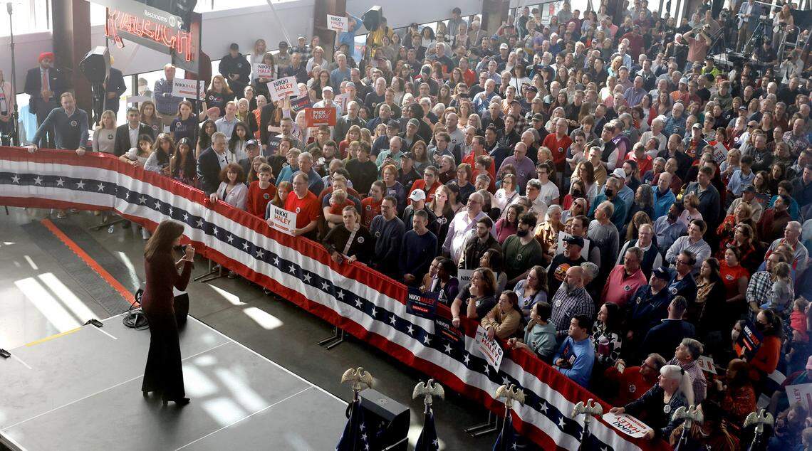 Republican presidential candidate Nikki Haley speaks during a rally at Union Station in Raleigh, N.C., Saturday, March 2, 2024.