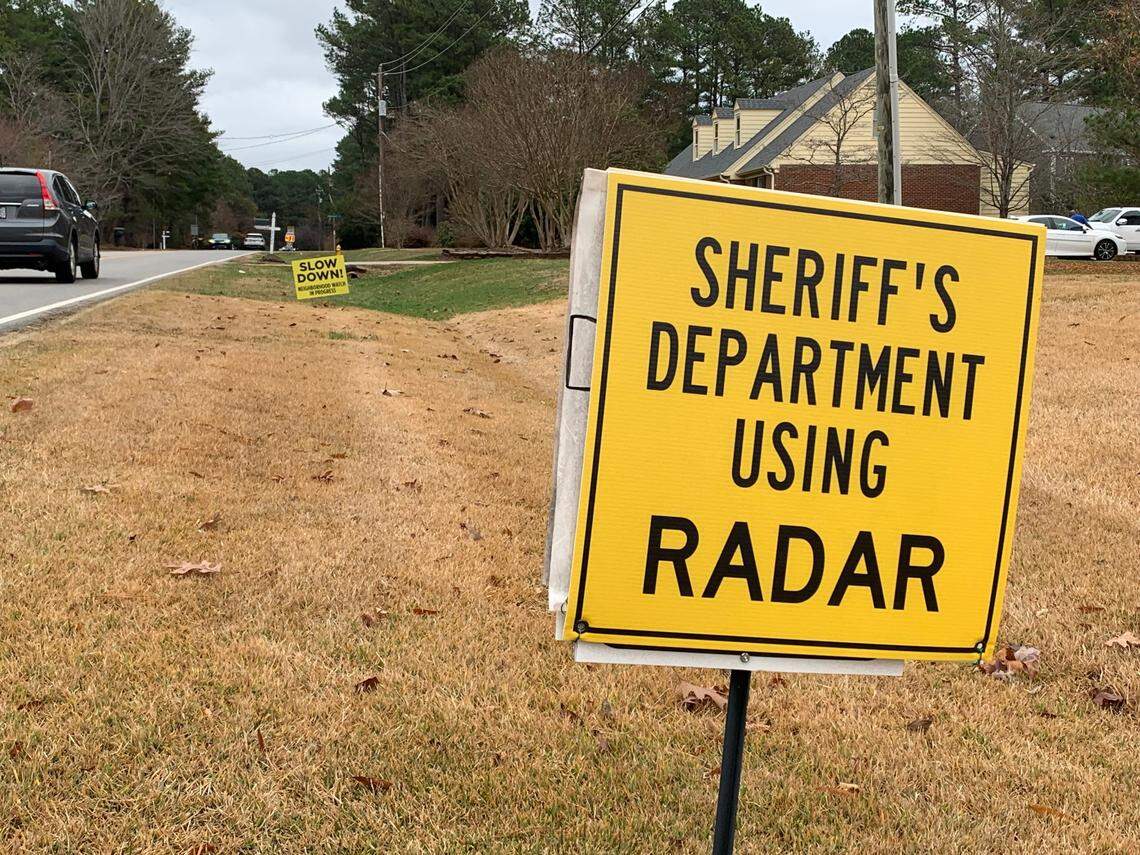 Cindy and Greg Hinshaw have put signs in their front yard on Howard Road in hopes of getting drivers to abide by the 35 mph speed limit. The Hinshaws live in the city of Raleigh, but Howard Road is outside city limits.