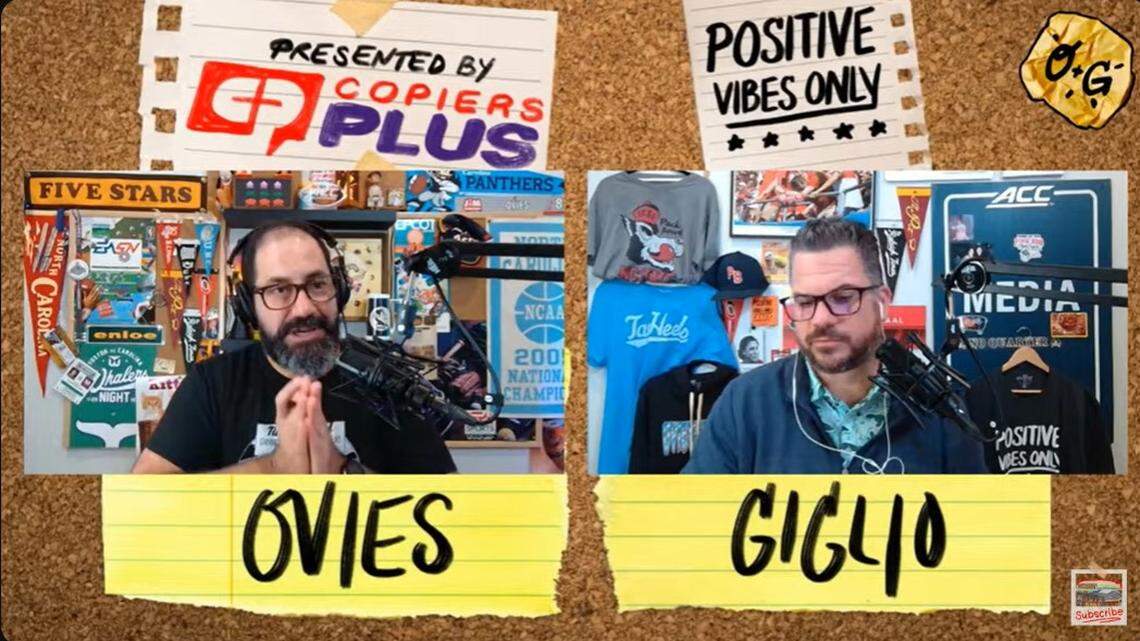 Joe Ovies, left, and Joe Giglio host the “Ovies + Giglio” sports talk show, available via podcast or YouTube.