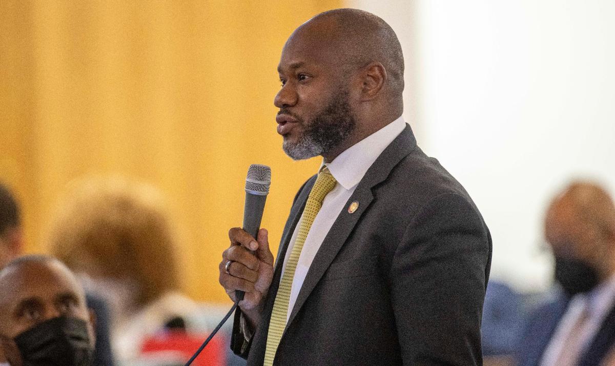 Rep. Amos Quick of Guilford County, speaks against SB 740, during debate on redistricting maps on the House floor on Thursday, November 4, 2021 in Raleigh, N.C.