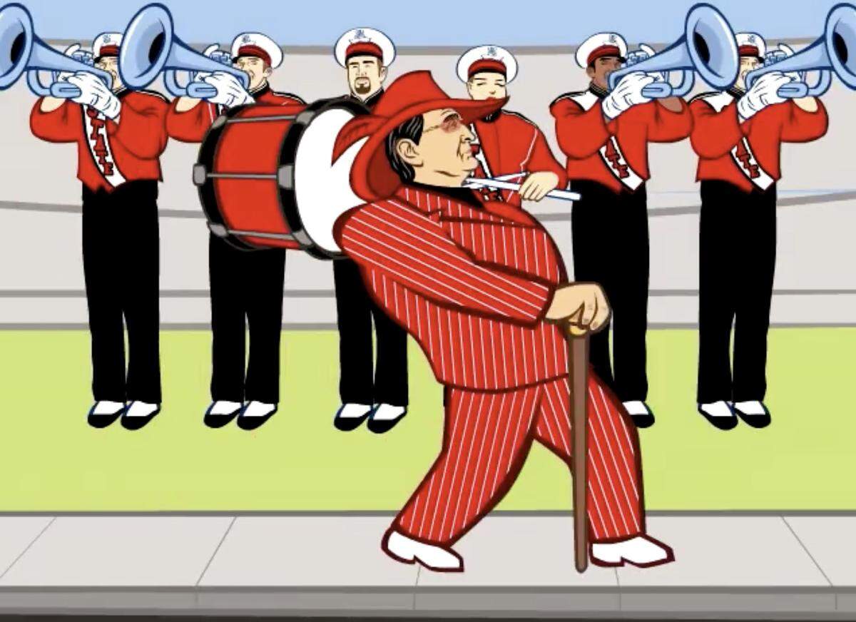 A Grey Blackwell illustration from his animated series of videos while a graphic artist/illustrator at The News & Observer. This one, on then-NC State football coach Chuck Amato was titled "It's Hard Out Here for a Coach.”