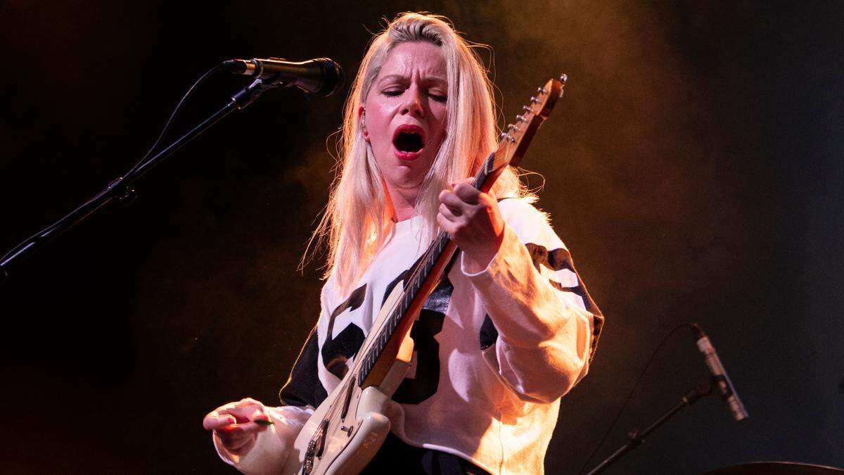 Molly Rankin, lead singer of Alvvays, performs with the band at the Hopscotch Music Festival, Thursday night, Sept. 7, 2023 in downtown Raleigh, N.C..