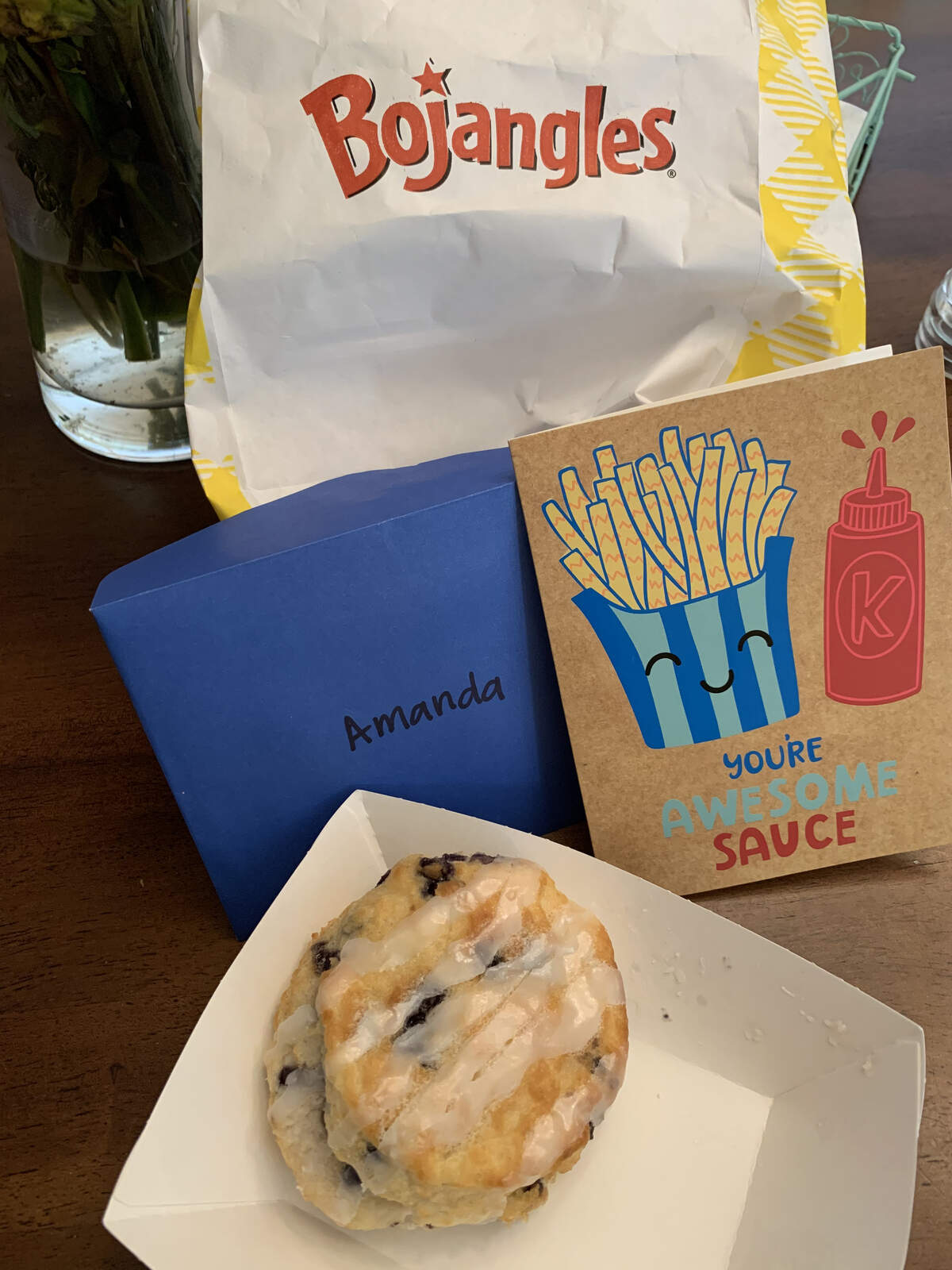 Amanda Bordeaux is grateful for a surprise treat left on her porch from a friend on Friday, May 15, 2020.