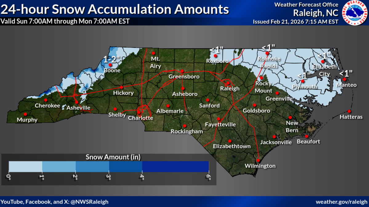 Snow flurries are not expected to reach the Triangle Sunday night but may reach some parts of North Carolina close to the Virginia border, according to the National Weather Service.