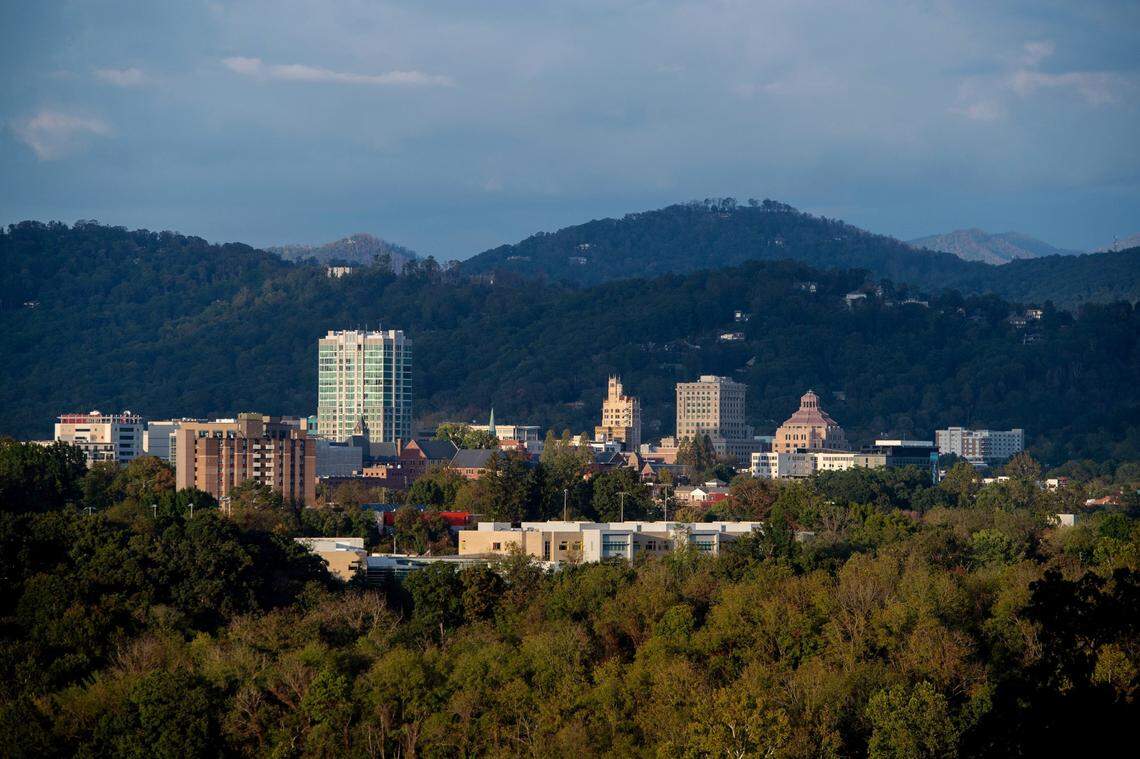 Downtown Asheville is seen from Riverside Drive, October 5, 2024.