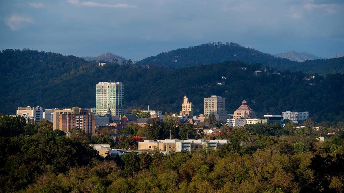 Downtown Asheville is seen from Riverside Drive, October 5, 2024.