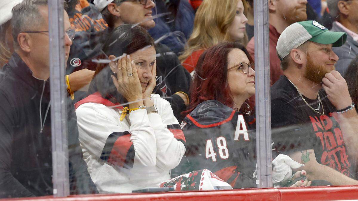 Fans react after Montreal scored in the first period of the Hurricanes’ game against the Canadiens in game one of the Eastern Conference Finals at the Lenovo Center Thursday, May, 21, 2026.