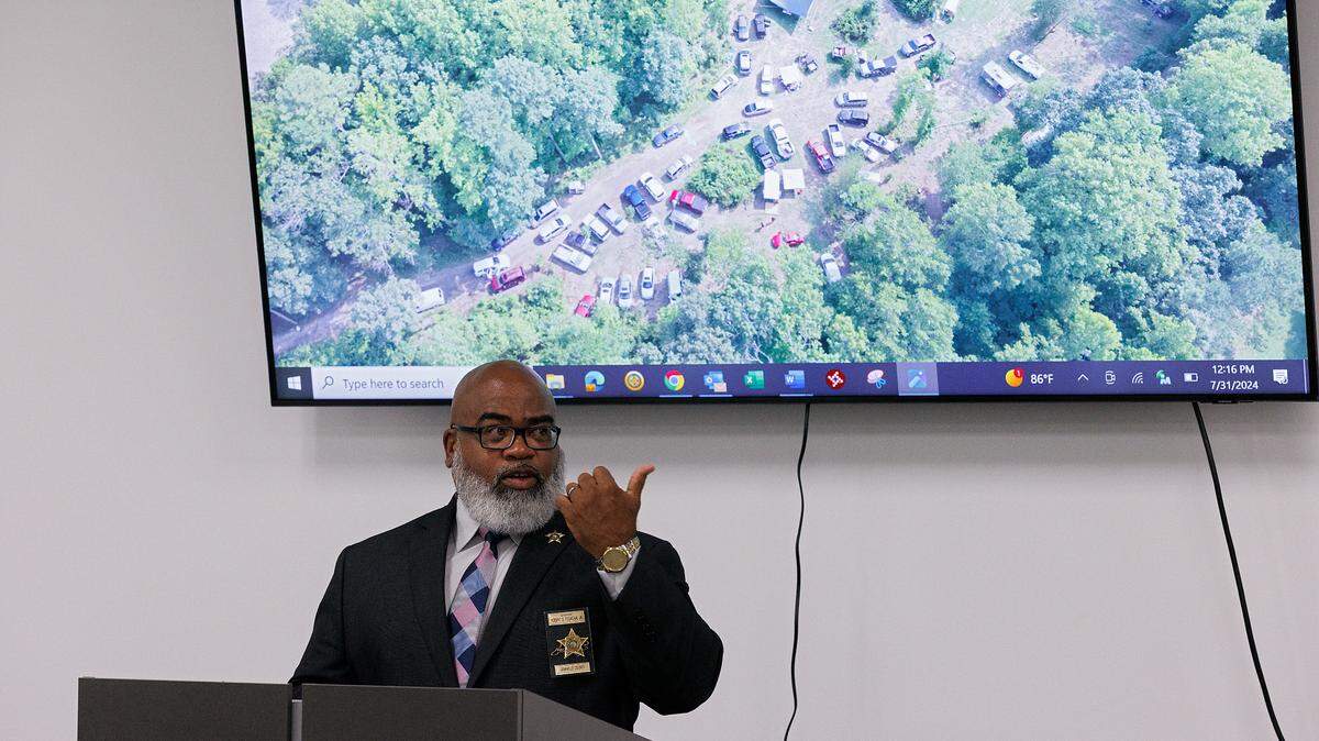 Granville County Sheriff Robert Fountain, photographed during a press conference held at the Granville County Law Enforcement Center on Wednesday, July 31, 2024, in Oxford, N.C., speaks about the July 27th bust of a cockfighting operation.