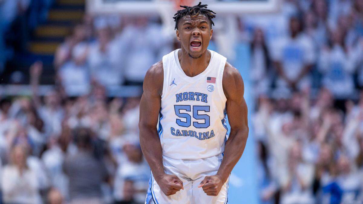 North Carolina’s Harrison Ingram (55) reacts after scoring eight points in the opening minutes of play against Tennessee on Wednesday, November 29, 2023 at the Smith Center in. Chapel Hill, N.C.