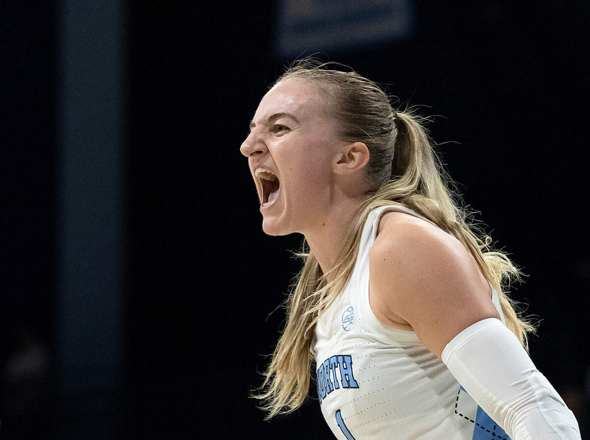 North Carolina’s Alyssa Ustby reacts after the Tar Heels forced a Notre Dame turnover during the second half of the Tar Heels’ 76-66 loss on Sunday, Jan. 5, 2025, at Carmichael Arena in Chapel Hill, N.C.