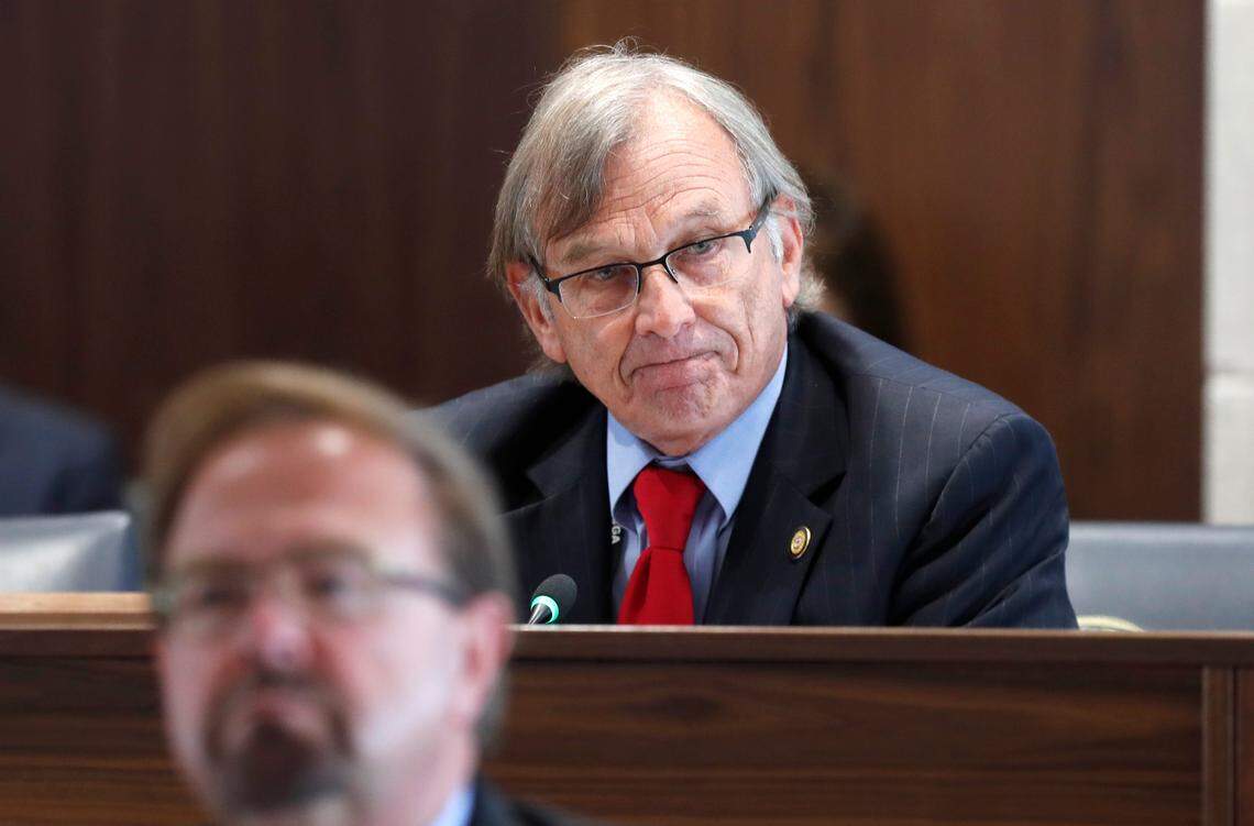 Sen. Bill Rabon speaks in favor of Senate Bill 711 during a Senate Judiciary hearing at the Legislative Building in Raleigh, N.C., Wednesday, June 30, 2021.