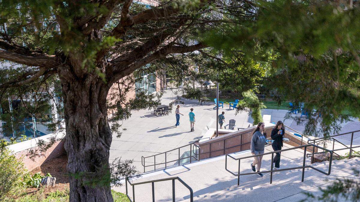Students walk on UNC-Asheville’s campus on Friday, Aug. 15, 2024. Four departments are being eliminated from the liberal arts university’s curriculum.