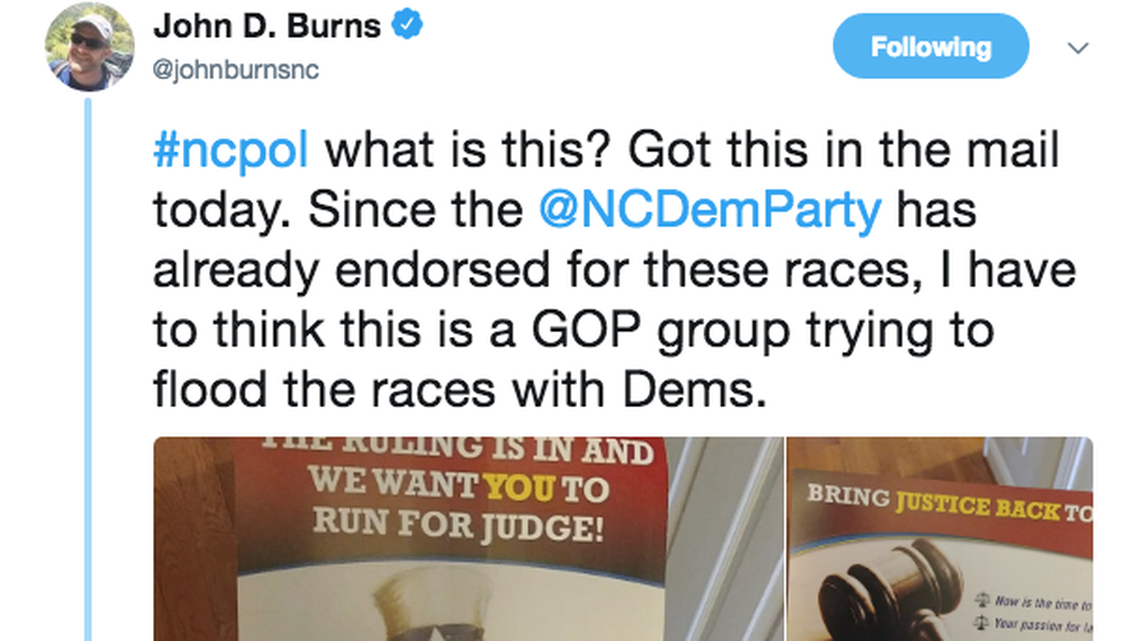 A tweet by Wake County Commissioner John Burns on Saturday, June 23, 2018.
