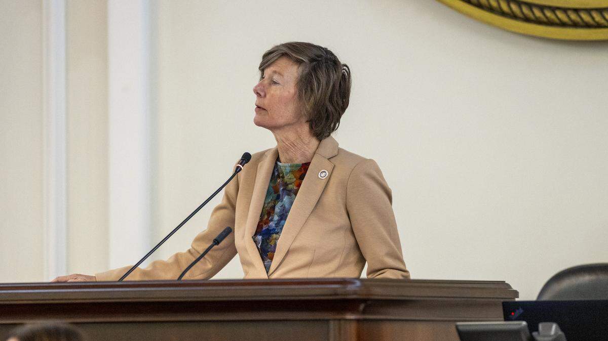 Democratic Lt. Gov. Rachel Hunt presides over the Senate floor as amendments to a budget bill are introduced Tuesday, July 29, 2025, in the Senate chamber at the General Assembly. Republican House and Senate leaders have agreed on a mini-budget bill expected to get a Senate vote Tuesday and a House vote by Wednesday.