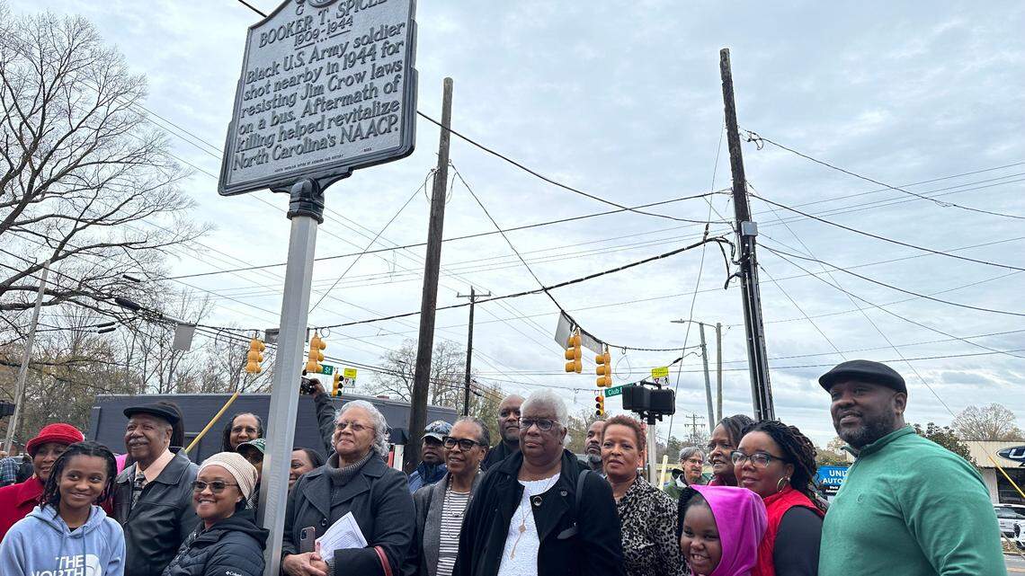 More than 20 members of Booker T. Spicely’s family were on hand when the state historical marker was unveiled Dec. 1, 2023, in Durham’s Walltown neighborhood.