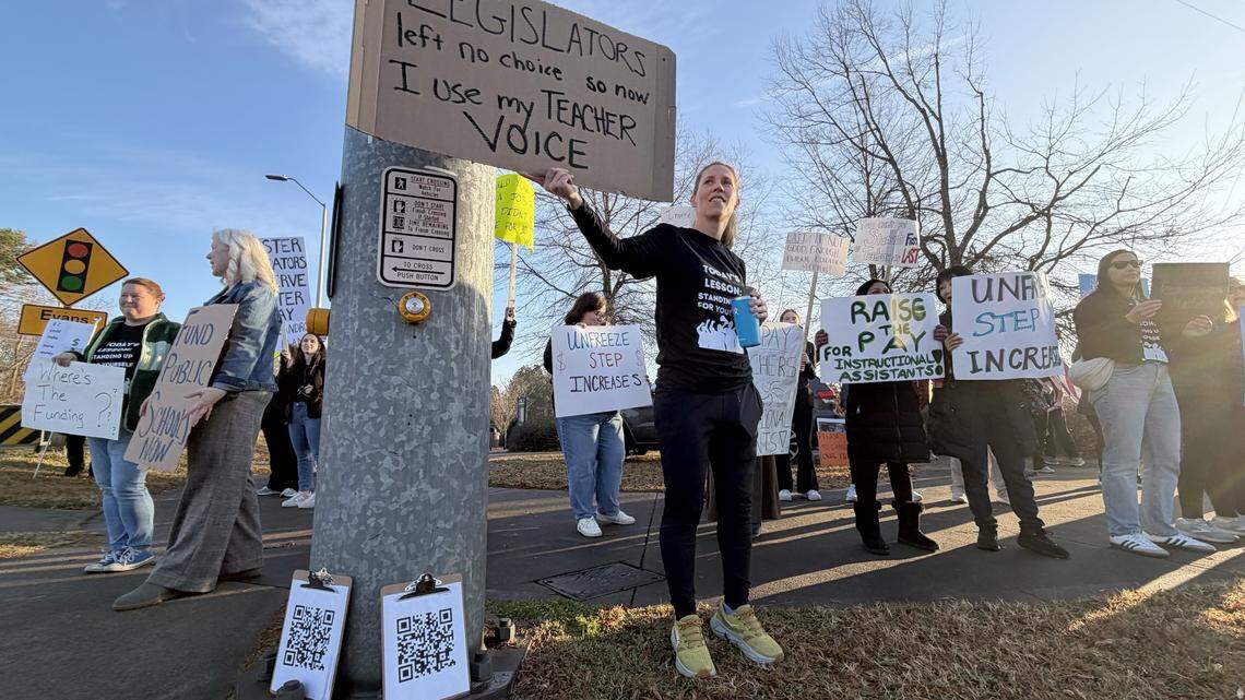 Hundreds of North Carolina teachers called out of work Wednesday morning to participate in protests urging state leaders to provide more money for public education.