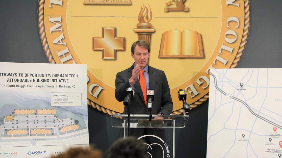 President J.B. Buxton announces Durham Technical Community College’s Affordable Housing initiative that will be made available for students and local residents in 2024.