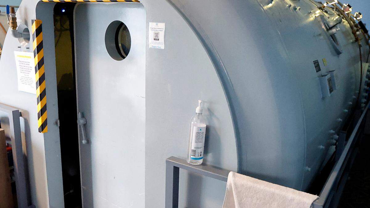 A hyperbaric oxygen therapy chamber at Extivita in Durham, N.C., on Sept. 22, 2022.