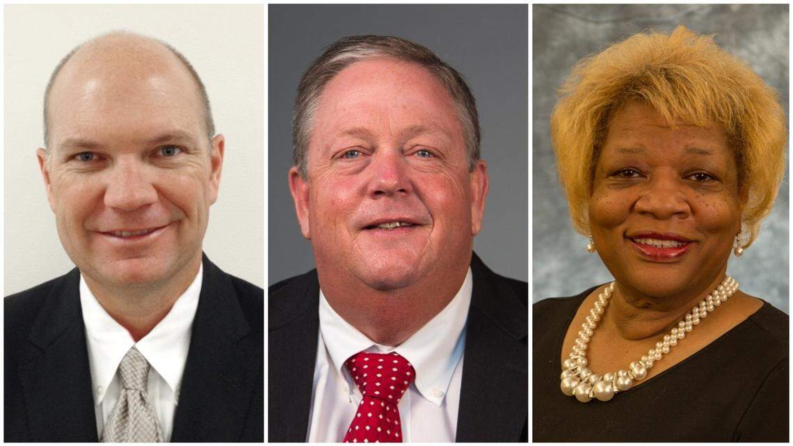 New Chairman Harry Smith, new Vice Chairman Randy Ramsey and Pearl Burris-Floyd, who was re-elected as secretary of the UNC Board of Governors.