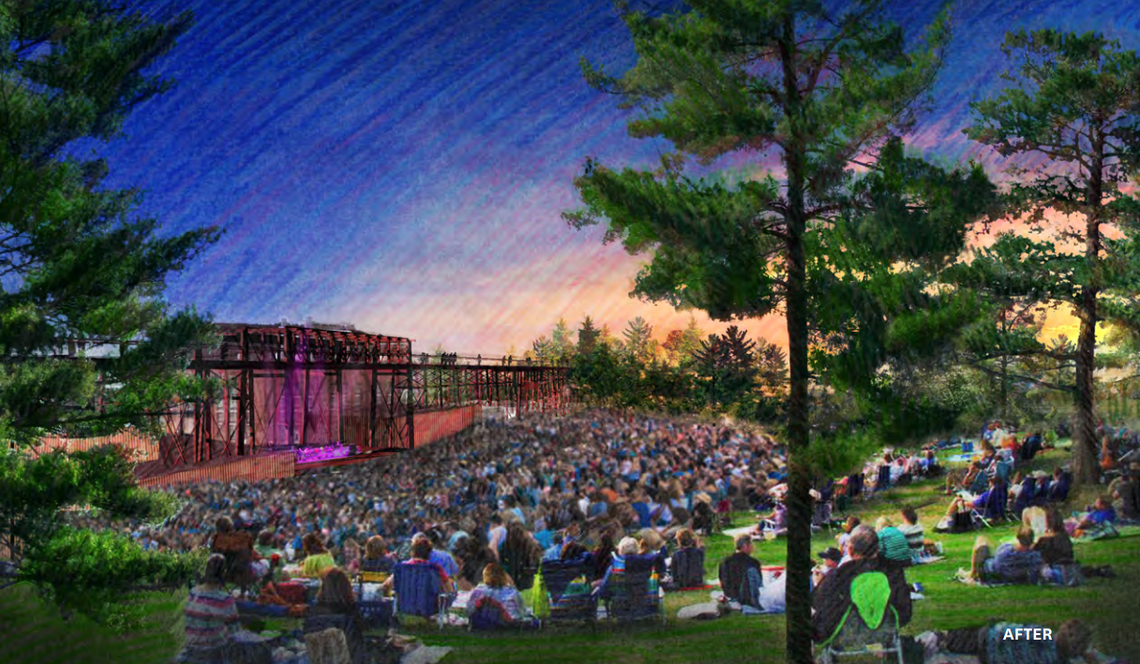 A rendering of what the proposed Valley Theater, an outdoor music venue at Dix Park, looks like in the city park’s master plan.