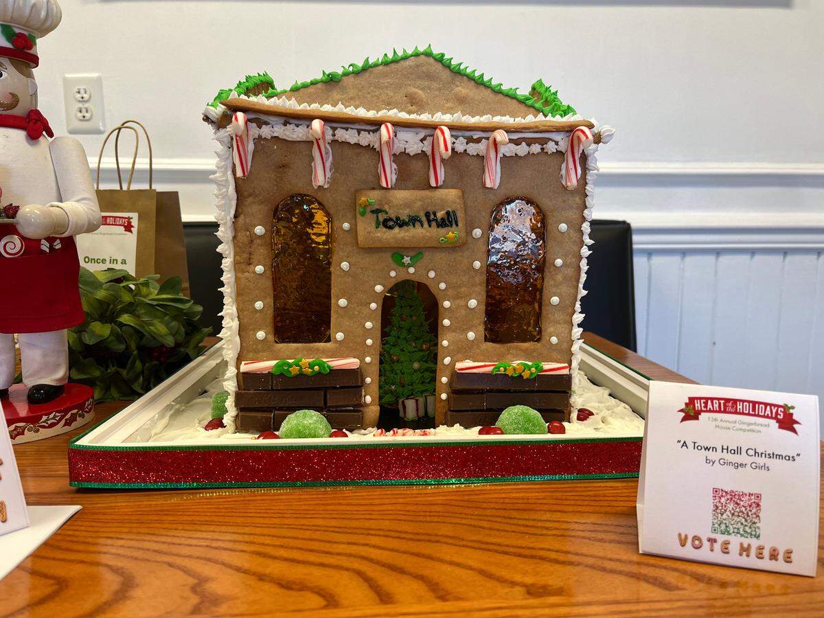 A Town Hall Christmas by Ginger Girls for the town of Cary’s 2023 Gingerbread House Competition.