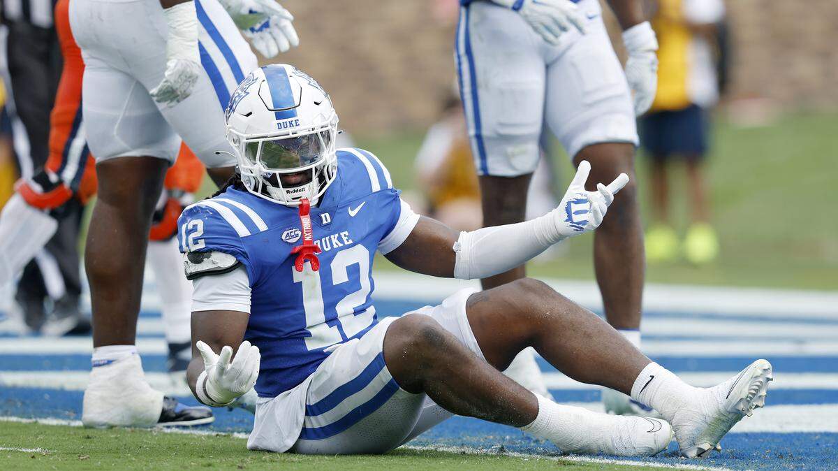 Duke’s Tre Freeman reacts following an Illinois touchdown during the second half of the Blue Devils’ 45-19 loss on Saturday, Sept. 6, 2025, at Wallace Wade Stadium in Durham, N.C.