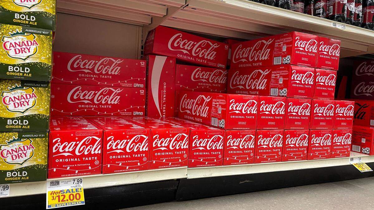 Coca-Cola 12-packs of 12 oz. cans at Food Lion in Raleigh, NC for $7.99 regular price (but on sale for $4 each) on January 19, 2023. Soft drink prices have increased sharply in the U.S. over the past two years.