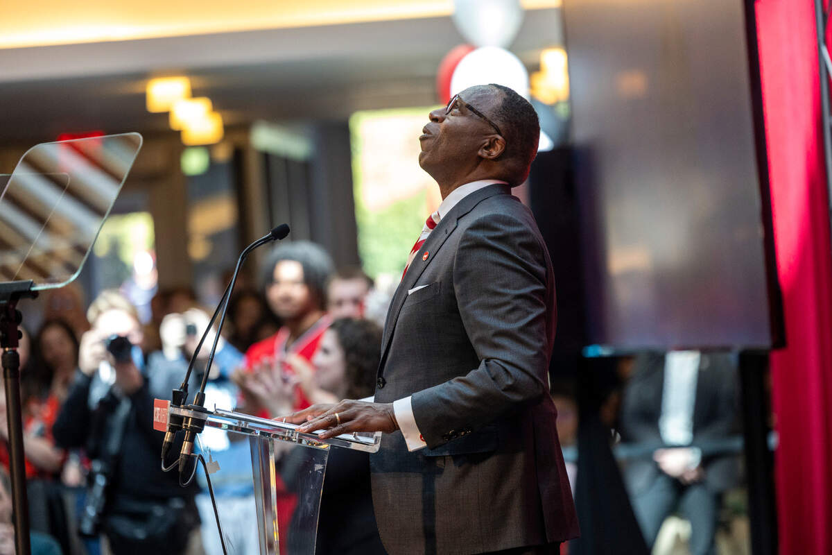 Kevin Howell, an N.C. State alumnus and longtime N.C. State and UNC System administrator, takes a pause before speaking after being formally announced as the university’s next chancellor during a ceremony at Talley Student Union on Tuesday, March 18, 2025.