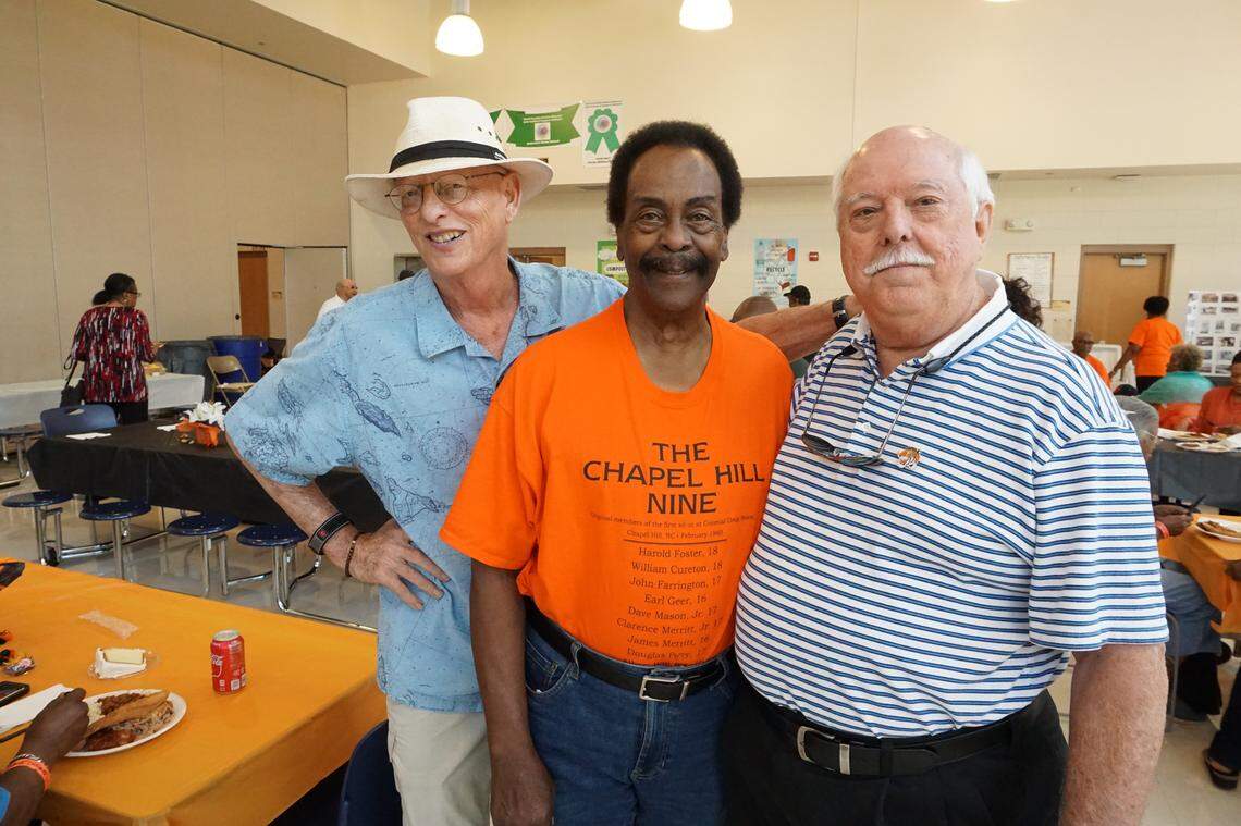 Jock Lauterer, David Mason and Richard Ellington together at the Northside Elementary “Thrill on the Hill” cookout, photographed on Monday Aug. 2. They were instrumental, among others, in starting the group that