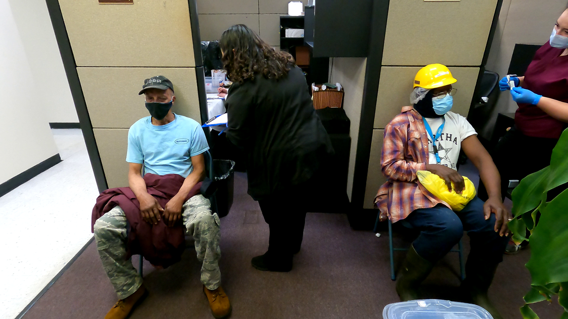 Workers of the Butterball poultry plant in Mount Olive, N.C. getting vaccinated for COVID-19 in a March 2021 photo.