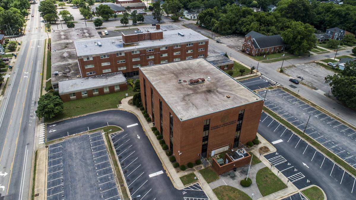 The former N.C. Division of Motor Vehicles headquarters at the corner of Tarboro Street and New Bern Avenue east of downtown Raleigh in June 2021.