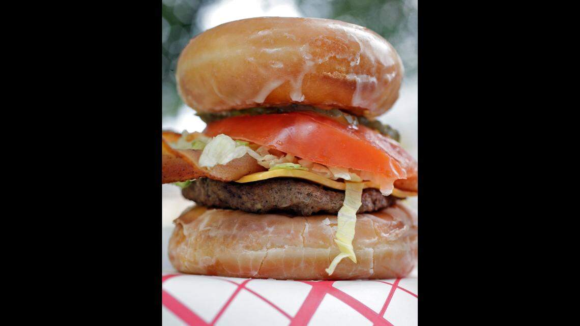 A Krispy Kreme burger at the North Carolina State Fair.