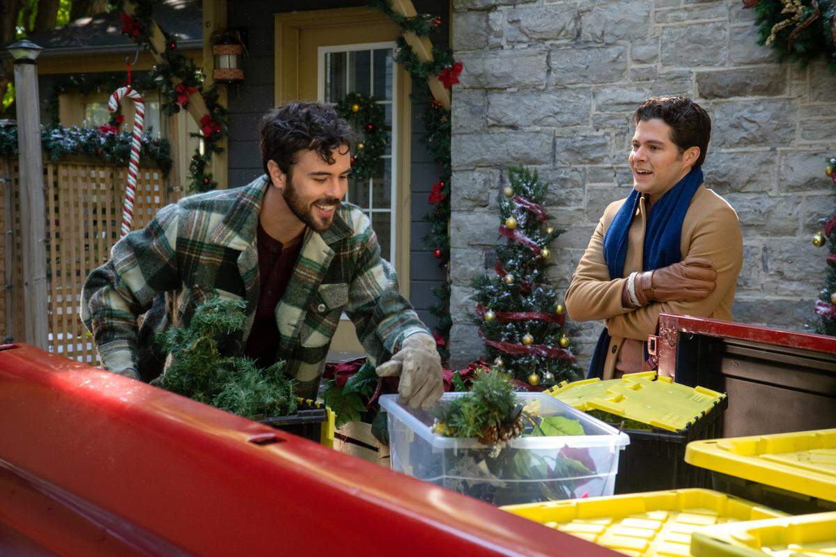 Blake Lee as Patrick and Ben Lewis as Hugo in the Lifetime movie “The Christmas Setup.”