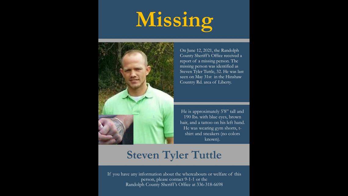 Steven Tyler Tuttle was 32 years old when he was reported missing in North Carolina, officials said.
