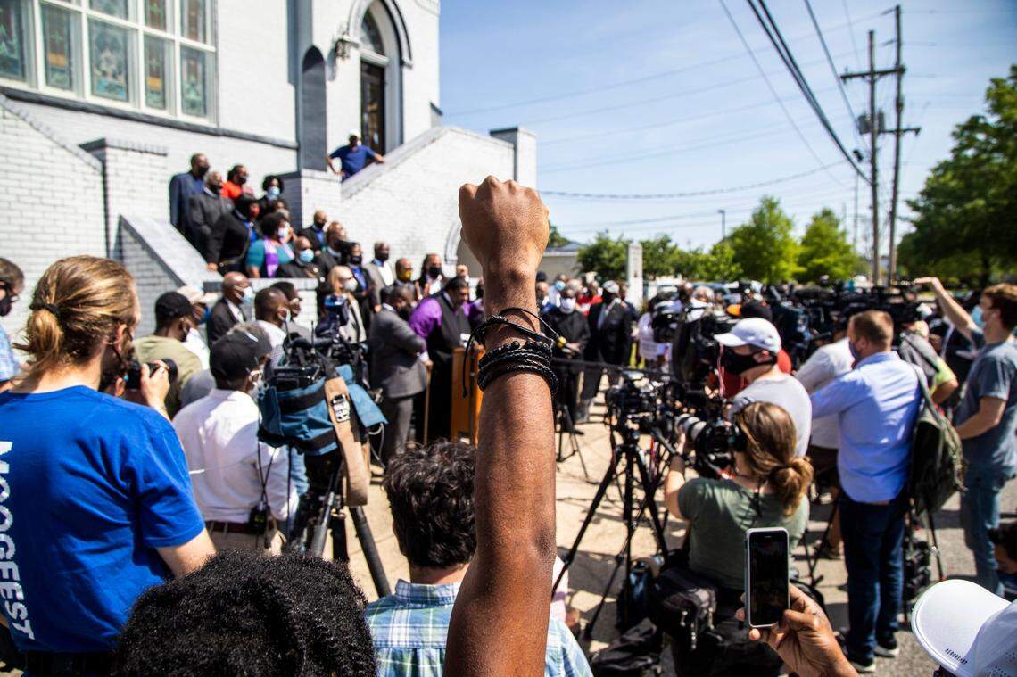 The North Carolina NAACP and clergy urge state attorney general Josh Stein to take over the investigation into the police shooting death of Andrew Brown Jr. during a press conference at the Mt. Lebanon AME Zion Church in Elizabeth City.